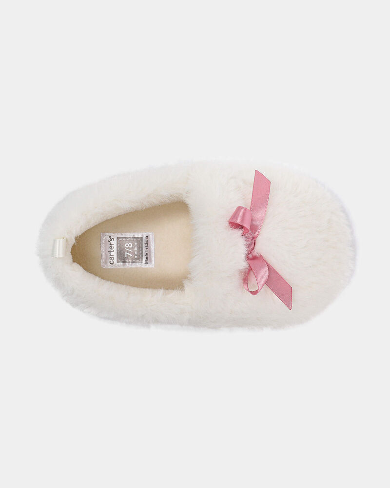 Girls Fuzzy Bow Slippers - Cream/Pink, image 4 of 6 slides