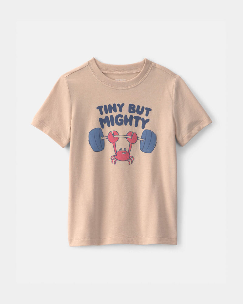 Toddler Boy 'Tiny But Mighty' Graphic Tee - Tan, image 1 of 3 slides