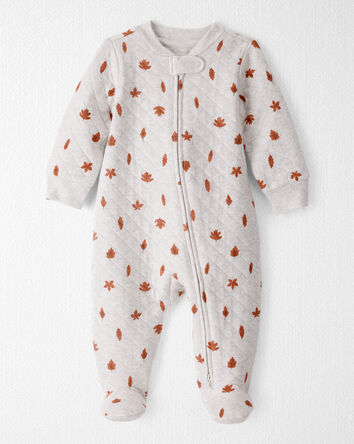 Baby Quilted Sleep & Play Pyjamas Made with Organic Cotton in Leaves Print, 