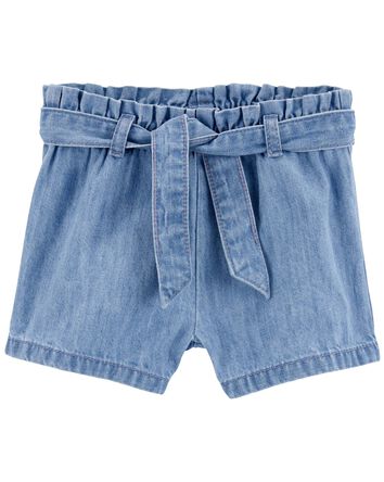 Paperbag Belted Chambray Shorts , 