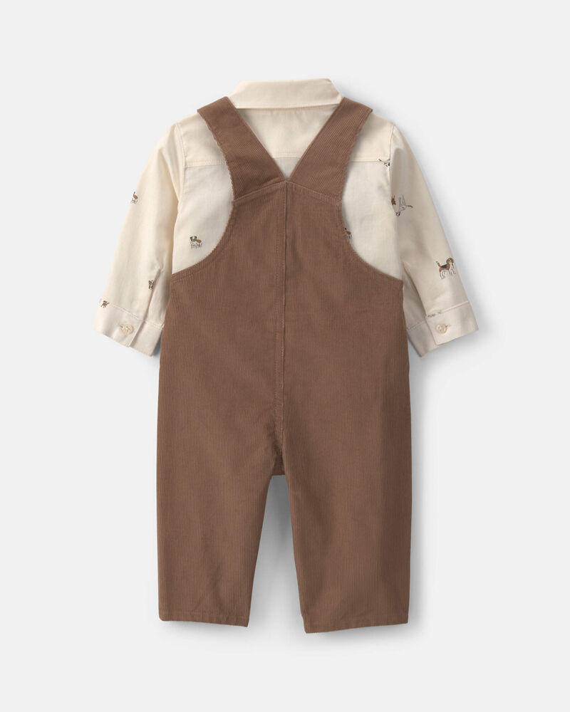 Baby Boy 2-Piece Twill Long-Sleeve Overall Set - Brown, image 4 of 8 slides