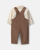 Baby Boy 2-Piece Twill Long-Sleeve Overall Set - Brown, image 4 of 8 slides
