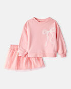 Toddler Girl Bow French Terry Long-Sleeve Top & Skirt Set - Pink, image 1 of 6 slides