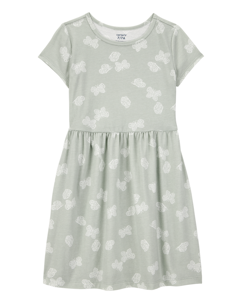 Girls Floral Short-Sleeve Dress - Green, image 1 of 4 slides