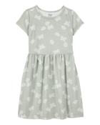 Girls Floral Short-Sleeve Dress - Green, image 1 of 4 slides