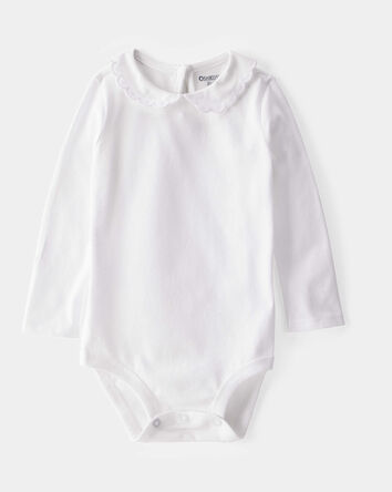 B&eacute;b&eacute; Cache-couche &agrave; manches longues &agrave; encolure festonn&eacute;e - Blanc, 