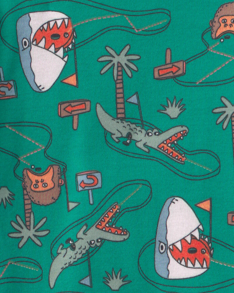 Toddler Boy Shark Golf 100% Cotton Short-Sleeve Snug Fit 4-Piece pyjama Set - Blue/Green, image 3 of 4 slides