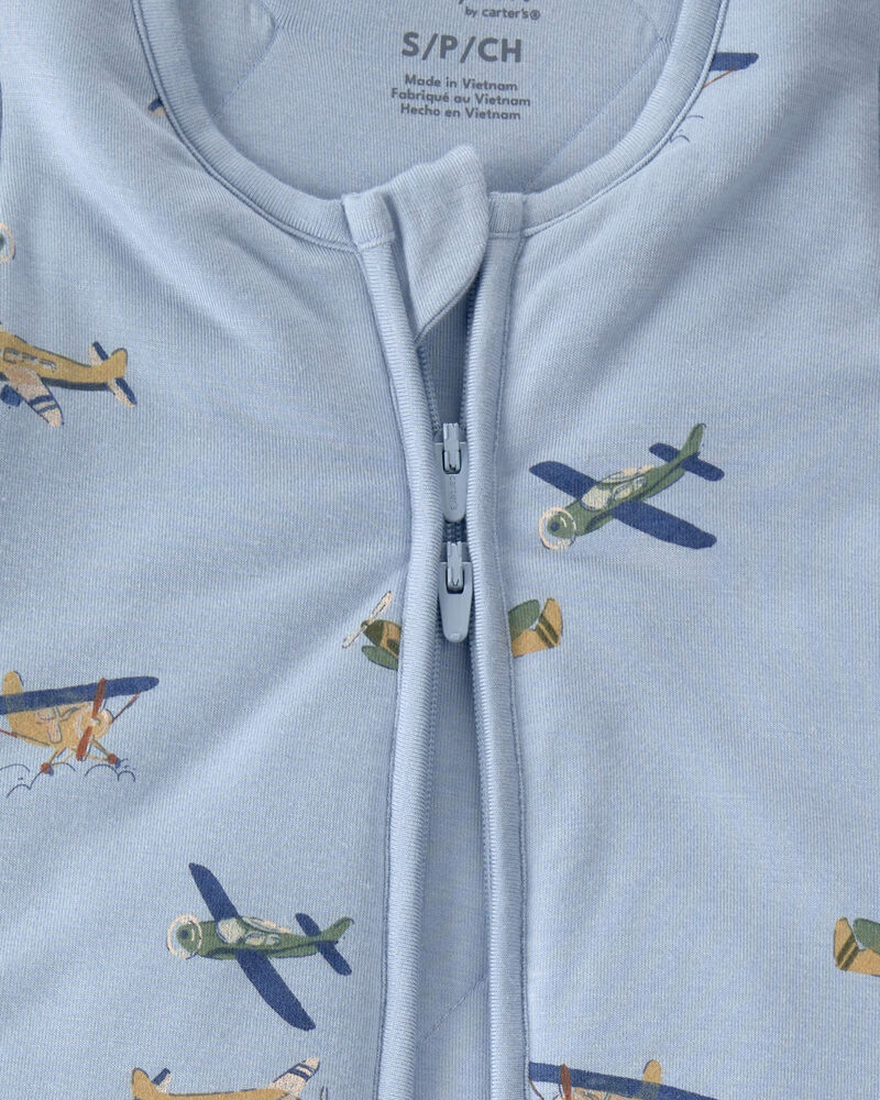 Baby Boy Plane 2-Way Zip PurelySoft Wearable Blanket - Blue, image 2 of 5 slides