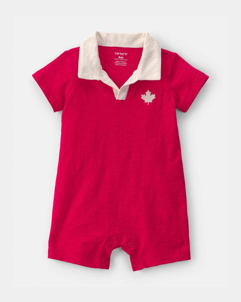Baby Boy Canada Day Short Sleeve Polo Romper - Red, image 1 of 3 slides