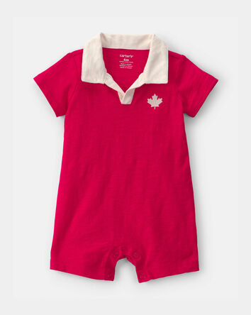 Baby Boy Canada Day Short Sleeve Polo Romper - Red, 