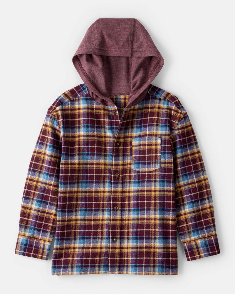 Boys Plaid Hooded Button-Down Shirt, image 1 of 3 slides