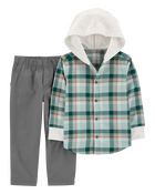 Baby 2-Piece Plaid Hooded Button-Front & Pant Set, image 1 of 3 slides