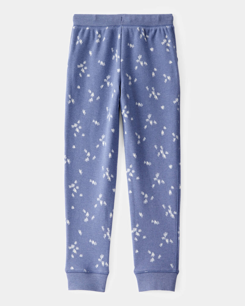 Girls Heart Print Pull-On Fleece Joggers - Blue, image 2 of 4 slides