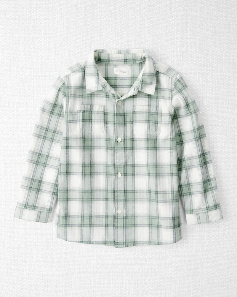 Kid Organic Cotton Herringbone Button-Front Shirt in Plaid, image 1 of 5 slides