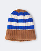 Toddler Striped Beanie - Brown/Blue/White, image 1 of 3 slides