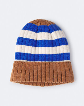 Toddler Striped Beanie - Brown/Blue/White, 