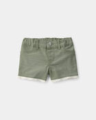 Baby Girl Eyelet Trim Twill Shorts - Olive, image 1 of 4 slides