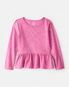 Girls Butterfly Long-Sleeve Peplum Top - Pink, image 1 of 3 slides