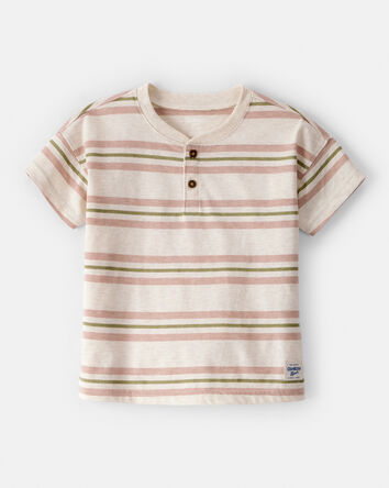 Tout-petit garçon - T-shirt henley rayé à manches courtes - Havane, 