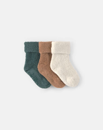 Baby Boy 3-Pack Baby Booties - Green/Brown/Cream, 