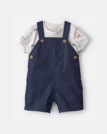 B&eacute;b&eacute; gar&ccedil;on - Ensemble 2 pi&egrave;ces barboteuse, bateau - Bleu/Gris, 