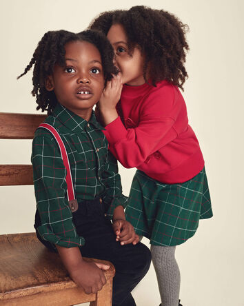Girls Bow Plaid Skort - Green, 