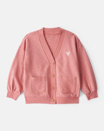 Toddler Girl Heart Cotton Long-Sleeve Cardigan Sweater - Pink, 