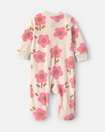 B&eacute;b&eacute; fille - Grenouill&egrave;re &agrave; fermeture &agrave; glissi&egrave;re double sens et motif floral - Cr&egrave;me, 