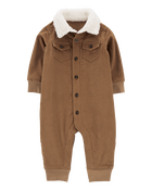Baby Button-Front Corduroy Jumpsuit with Sherpa Collar, image 1 of 3 slides