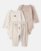 Baby Boy 3-Piece Bear Print Long-Sleeve Bodysuit & Pant Set - Brown/White, image 1 of 5 slides