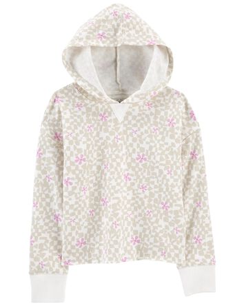 Boxy Fit Y2K Floral Print French Terry Hoodie, 