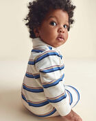 Baby Boy Striped French Terry Long-Sleeve Jumpsuit - Blue/Cream, image 5 of 7 slides