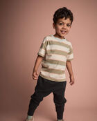 Toddler Boy Otter Pocket Tee in Stripes - Cream/Light Blue, image 3 of 5 slides