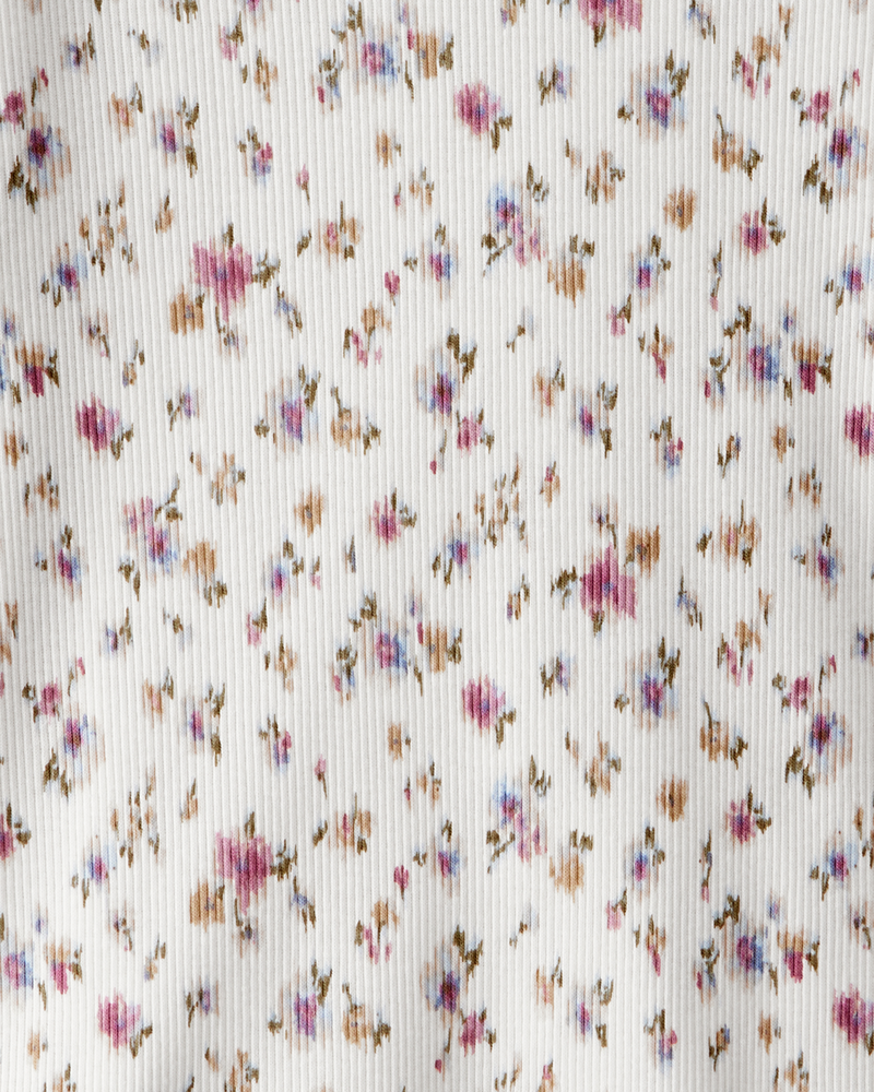 Kid Ribbed Floral Print Long-Sleeve Shirt  - Ivory, image 2 of 3 slides