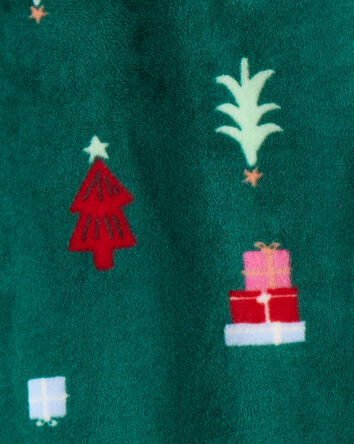 Toddler Christmas Tree Print Velour Long-Sleeve Loose Fit 1-Piece pyjamas - Green, 