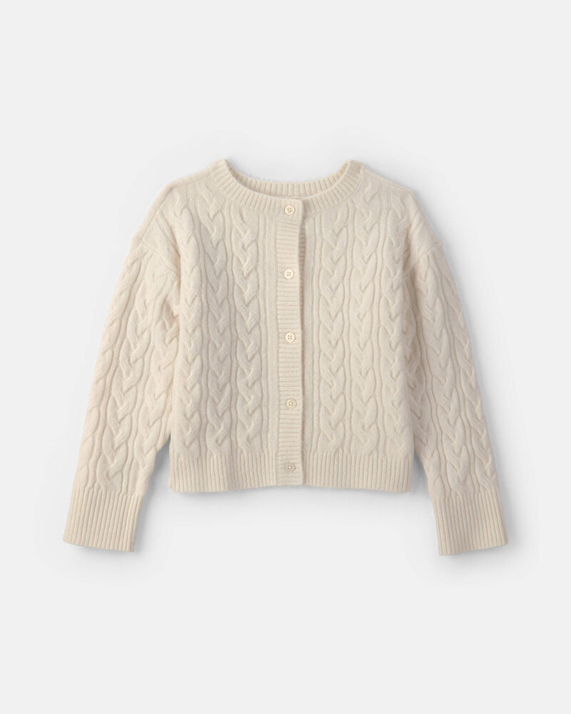 Girls Cable Knit Cardigan Sweater - Cream, image 1 of 3 slides