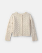 Girls Cable Knit Cardigan Sweater - Cream, image 1 of 3 slides