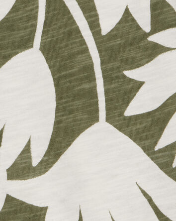 Baby Tropical Print Cotton Short-Sleeve Fashion Top - Olive/White, 