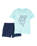 Baby 2-Piece Shark Outfit Set - Blue, image 1 of 3 slides