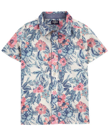Chemise boutonnée à manches courtes à motif hawaïen, 