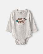 Baby 'Dogs Rule' Long-Sleeve Graphic Bodysuit - Grey, image 1 of 3 slides