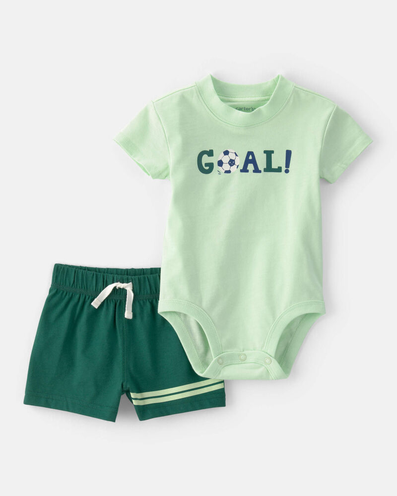 Baby Boy 2-Piece Goal Striped Short-Sleeve Bodysuit & Short Set - Green, image 1 of 4 slides