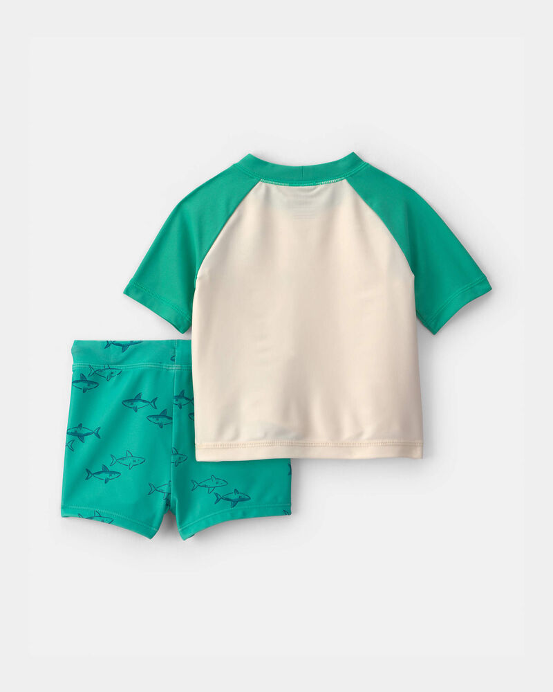 Baby Boy 2-Piece Shark Rashguard Swimsuit Set - Green/Cream, image 2 of 5 slides