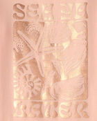 Girls Seashells 100% Cotton Short-Sleeve Snug Fit 4-Piece pyjama Set - Pink/Orange, image 2 of 4 slides