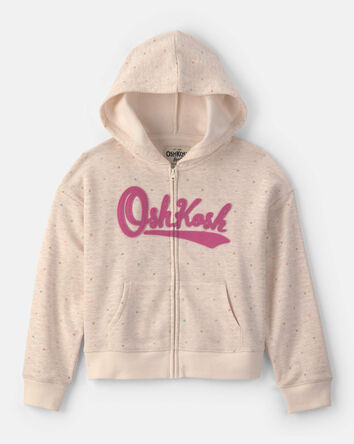 Filles - Chandail &agrave; capuchon &agrave; fermeture &agrave; glissi&egrave;re &agrave; logo OshKosh et c&oelig;urs - Cr&egrave;me, 