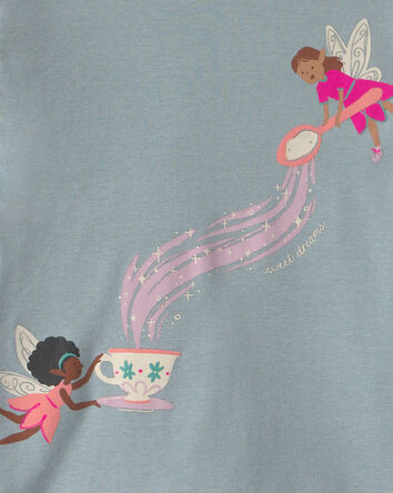 Toute-petit fille - Pyjama ajust&eacute; 4 pi&egrave;ces en 100 % coton &agrave; motif f&eacute;e- Bleu/Cr&egrave;me, 