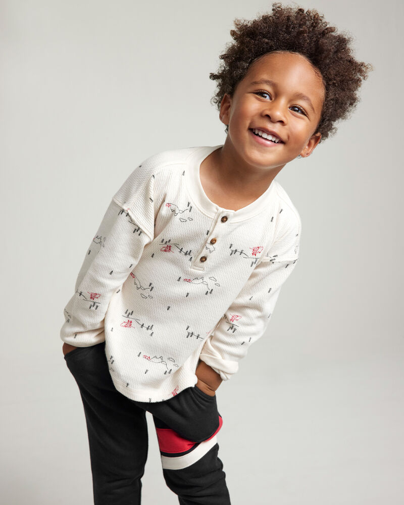 Toddler Boy Skiing Henley T-Shirt - Cream, image 2 of 4 slides