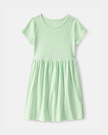 Girls Floral Short-Sleeve Dress - Green, 