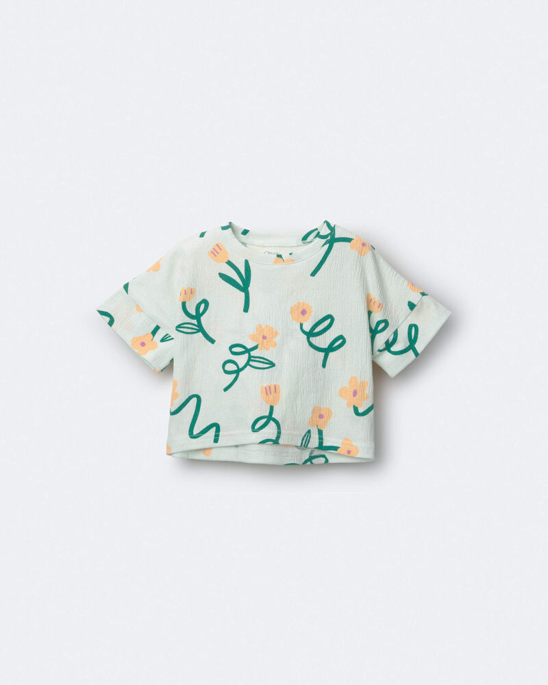 Tout-petit fille - T-shirt &agrave; manches chauve-souris &agrave; coupe asym&eacute;trique, imprim&eacute; floral - Vert clair, image 2 sur 6 diapositives