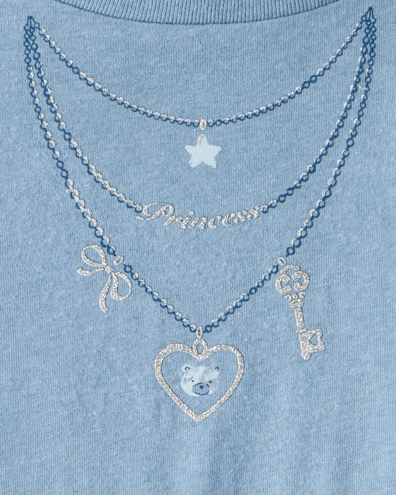 Girls Charm Necklace Long-Sleeve Graphic Tee - Blue, image 3 of 4 slides
